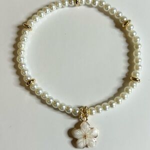 Bridal Collection- Pearl Bloom - Elegant Pearl Bracelet With Flower Charm.
